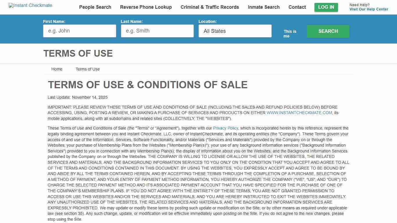 Instant Checkmate Terms of Use